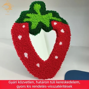 Asztali sminktükör kötött hímzéssel és eper velúr anyaggal