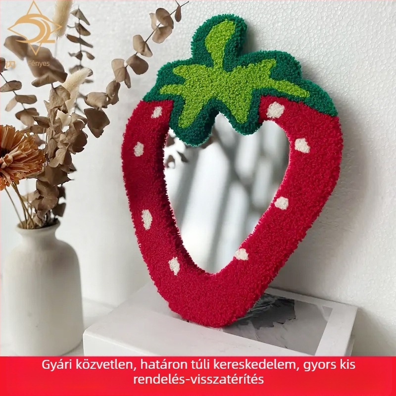 Asztali sminktükör kötött hímzéssel és eper velúr anyaggal