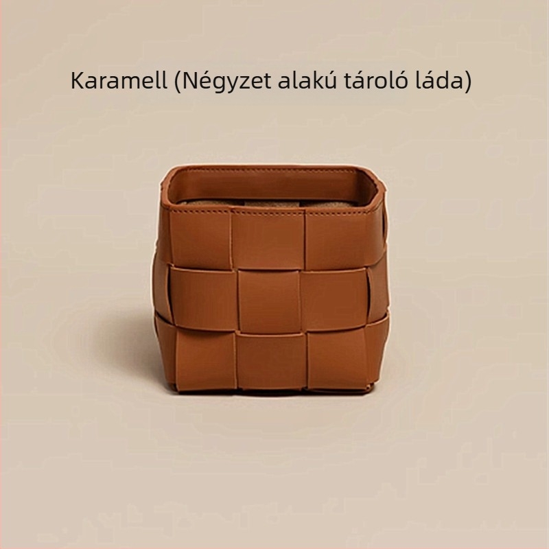 Minimalista bőrkosár tároló, négyzet alakú, 3 rétegű, asztali vagy bejárati szervező