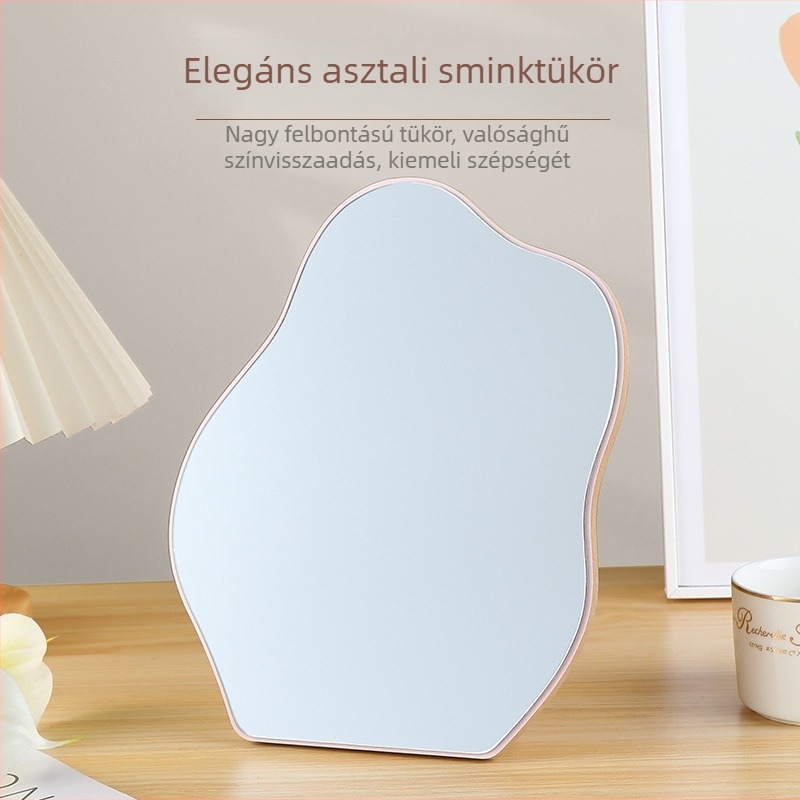 Fából készült asztali sminktükör rajzfilmszerű dizájnnal, összecsukható, hordozható