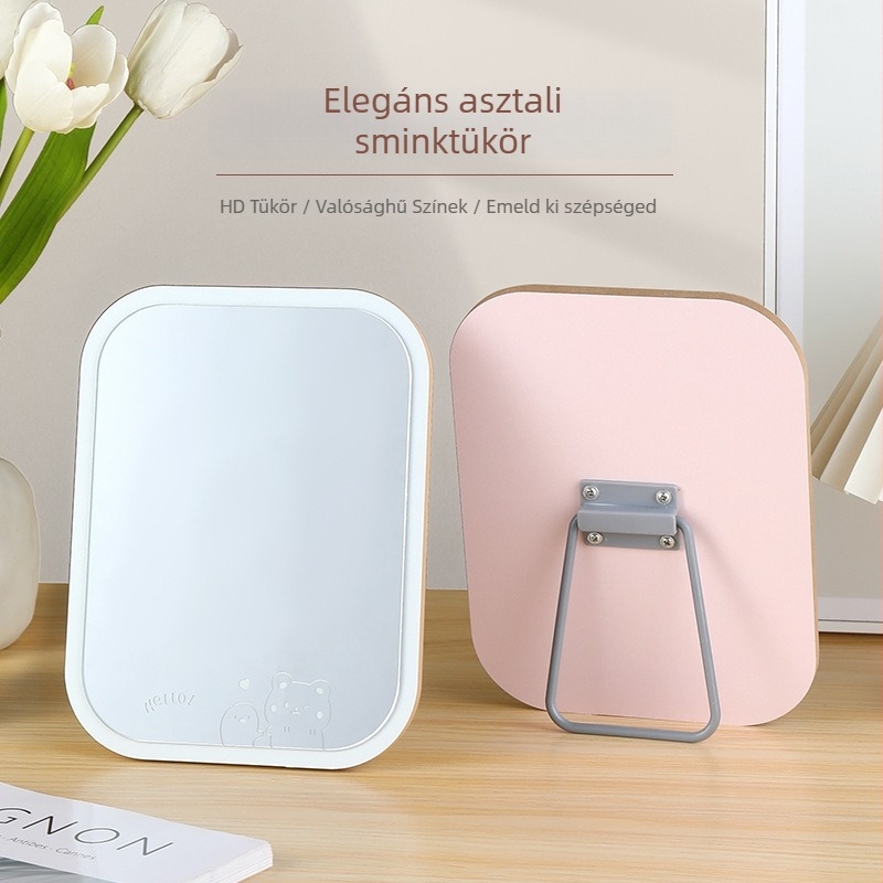 Fából készült asztali sminktükör rajzfilmszerű dizájnnal, összecsukható, hordozható