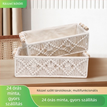 Kézzel szőtt, négyszögletes tárolókosár kozmetikumok és nassolnivalók számára