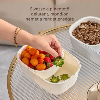Kétszintes zárt gyümölcstartó tálcával – háztartási doboz gyümölcsöknek, nassolnivalóknak és magvaknak