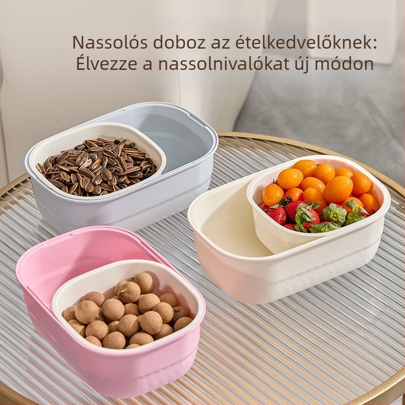 Kétszintes zárt gyümölcstartó tálcával – háztartási doboz gyümölcsöknek, nassolnivalóknak és magvaknak