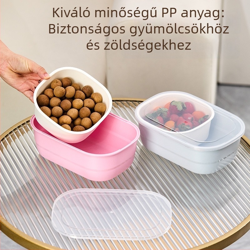 Kétszintes zárt gyümölcstartó tálcával – háztartási doboz gyümölcsöknek, nassolnivalóknak és magvaknak