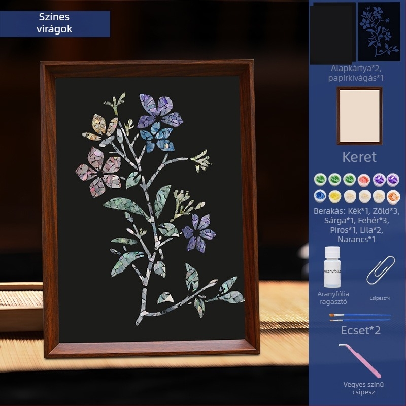 DIY gyöngyház-inlay keret festőkészlet – kézzel készített anyagok irodai dekorációhoz, kreatív születésnapi ajándék és emléktárgy