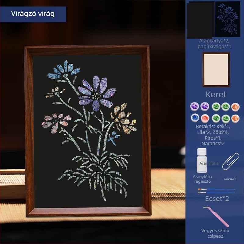 DIY gyöngyház-inlay keret festőkészlet – kézzel készített anyagok irodai dekorációhoz, kreatív születésnapi ajándék és emléktárgy