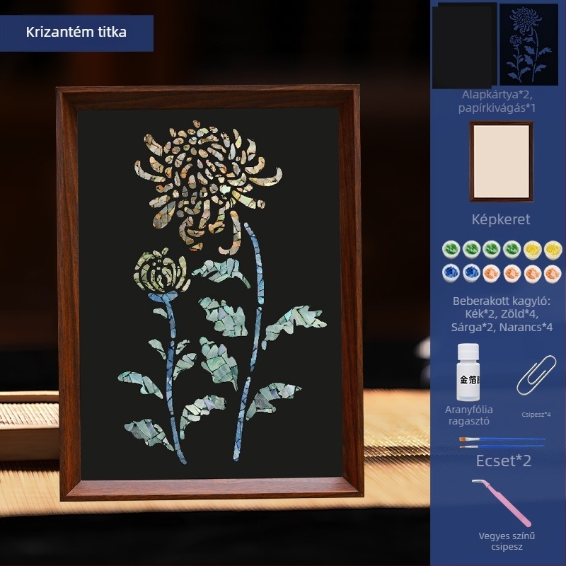 DIY gyöngyház-inlay keret festőkészlet – kézzel készített anyagok irodai dekorációhoz, kreatív születésnapi ajándék és emléktárgy