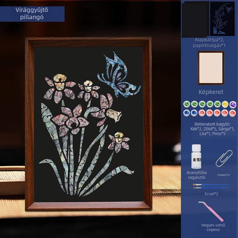 DIY gyöngyház-inlay keret festőkészlet – kézzel készített anyagok irodai dekorációhoz, kreatív születésnapi ajándék és emléktárgy