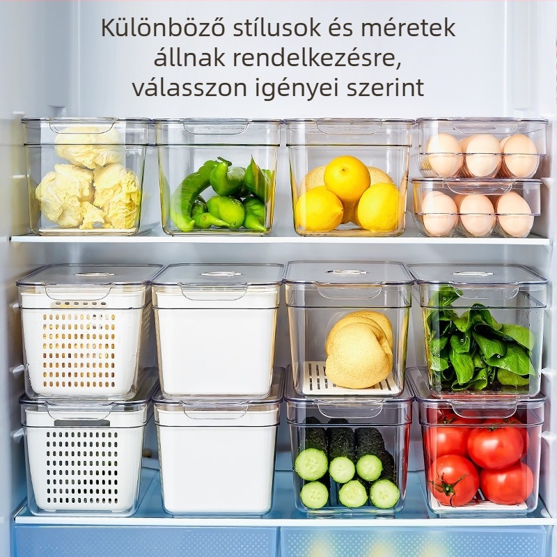 Átlátszó, négyzet alakú hűtőszekrény tároló doboz fedővel – tojás, gyümölcs és zöldségek számára