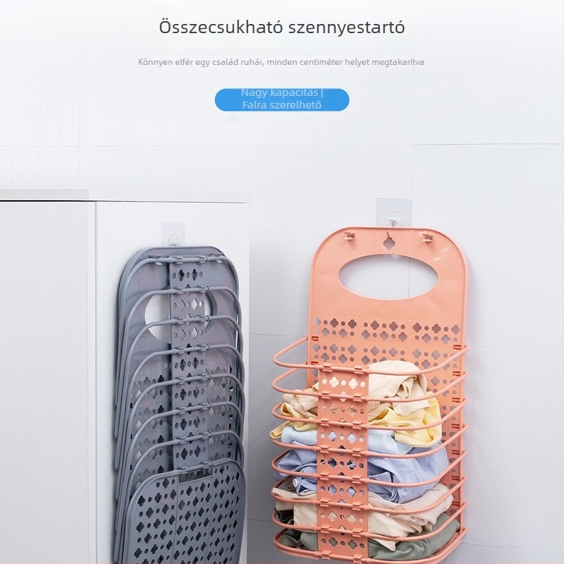 Összecsukható, extránagy szennyeskosár falra szerelhető fürdőszobai nedves és száraz tároláshoz