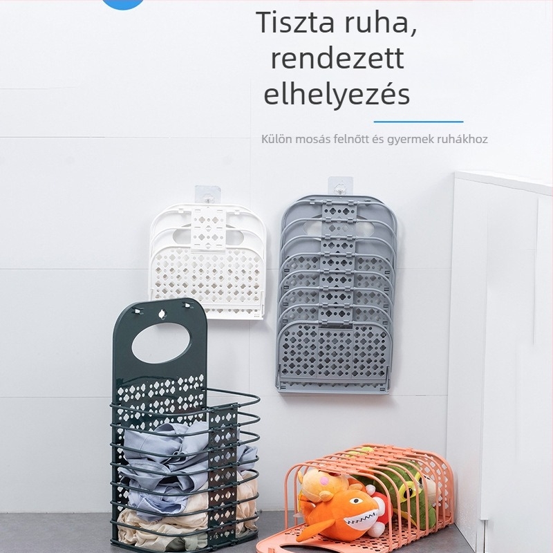 Összecsukható, extránagy szennyeskosár falra szerelhető fürdőszobai nedves és száraz tároláshoz