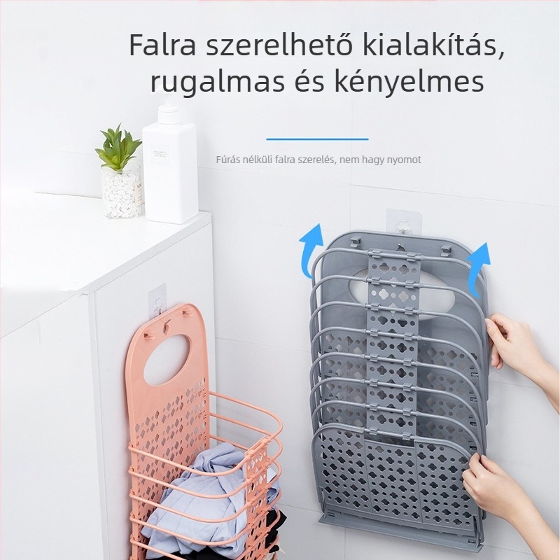 Összecsukható, extránagy szennyeskosár falra szerelhető fürdőszobai nedves és száraz tároláshoz