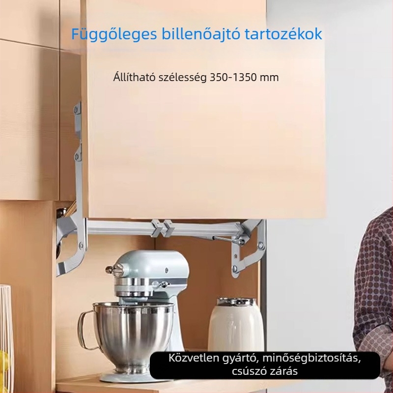Szekrényekhez készült pneumatikus felnyitható ajtó támogatás – függőleges nyitás