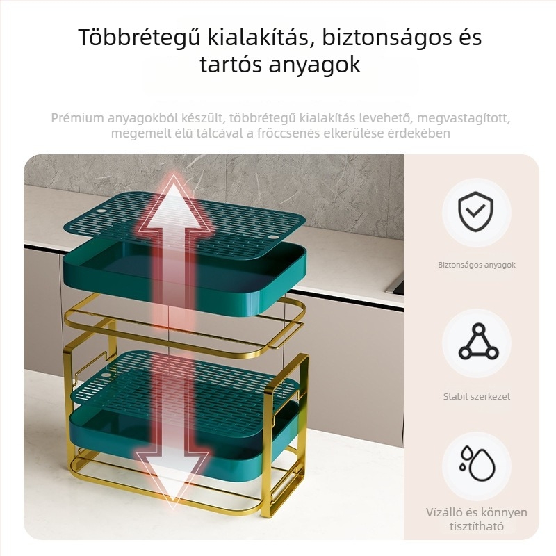 Többemeletes asztali pohárállvány teához és kávéhoz, tároló tálcával