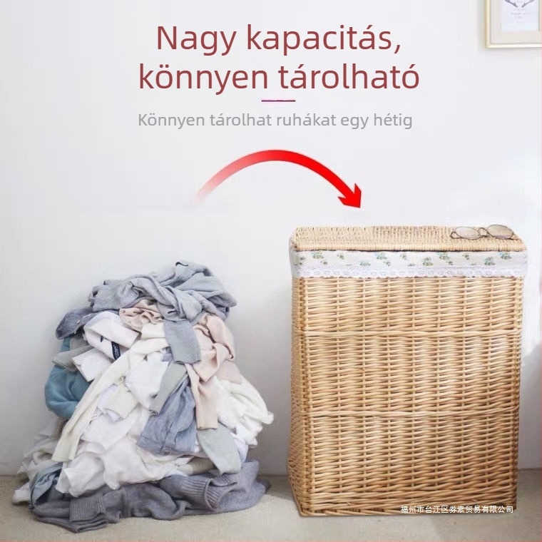 Rattan szennyeskosár fedővel – szennyes ruhák tárolására és játékok számára