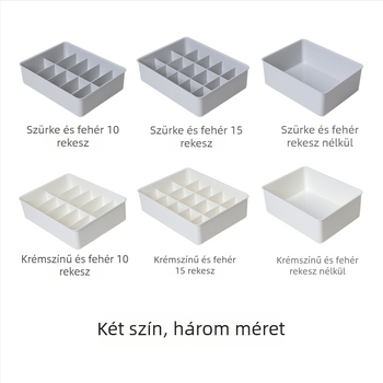 Műanyag tároló doboz fehérnemű és zokni számára, rekeszekkel