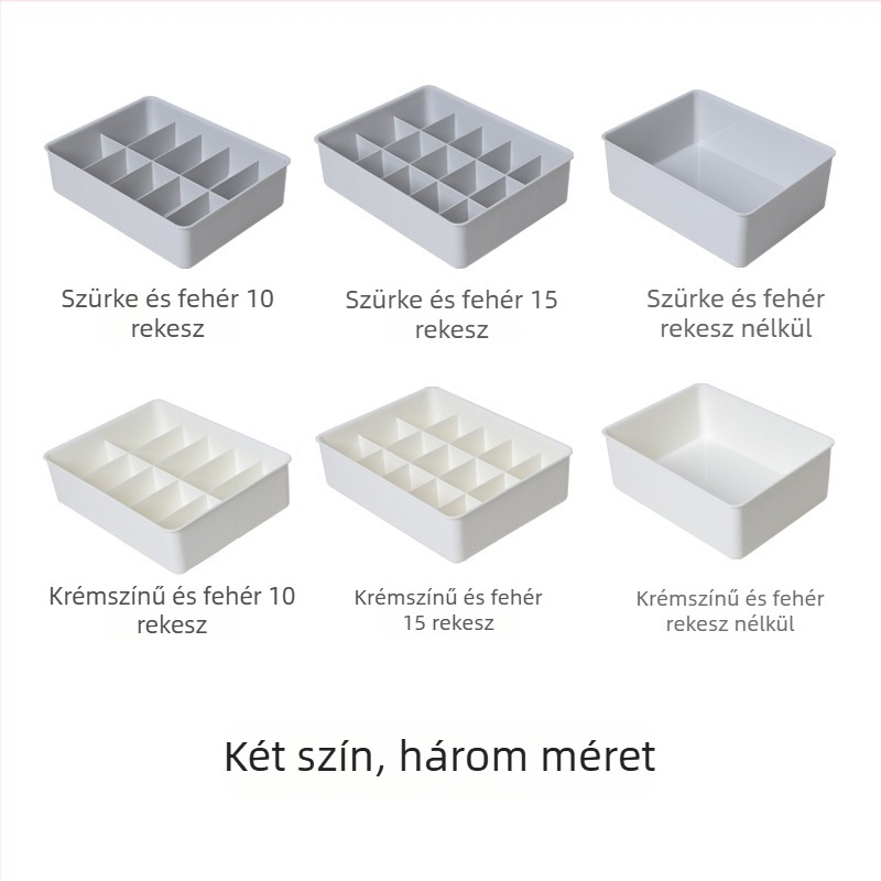 Műanyag tároló doboz fehérnemű és zokni számára, rekeszekkel