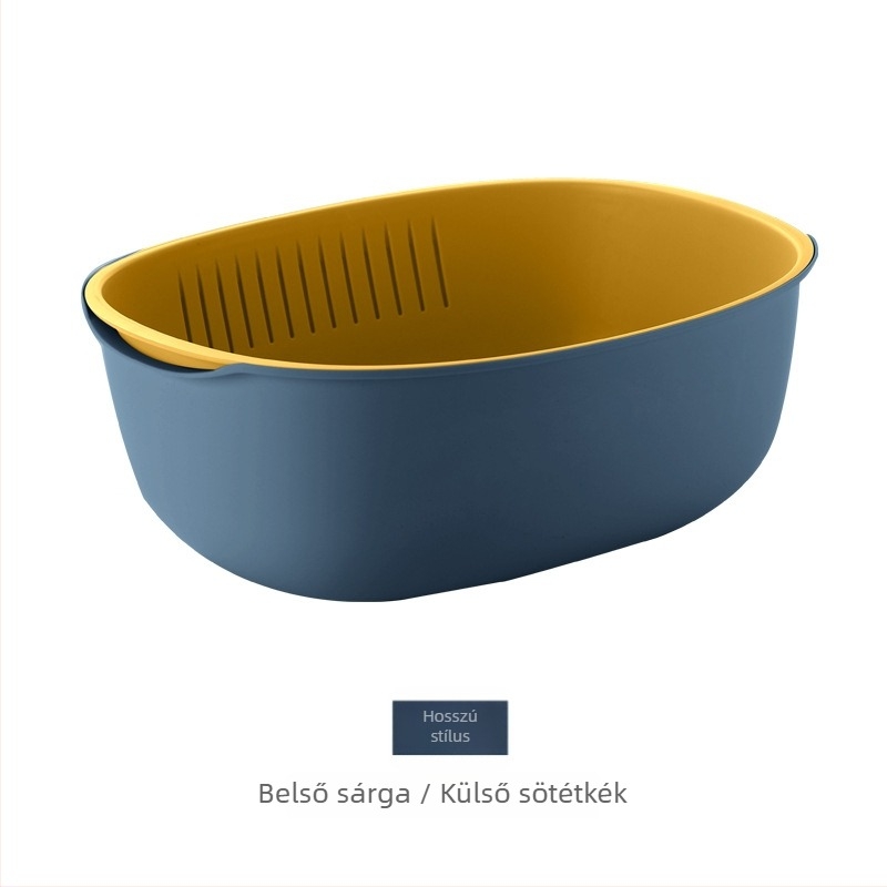 Ovális, kétszintes lefolyókosár zöldségek és gyümölcsök mosására, konyhai tároló kosár, multifunkcionális