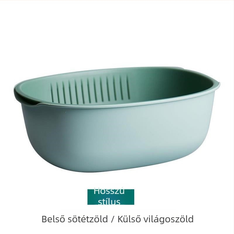 Ovális, kétszintes lefolyókosár zöldségek és gyümölcsök mosására, konyhai tároló kosár, multifunkcionális