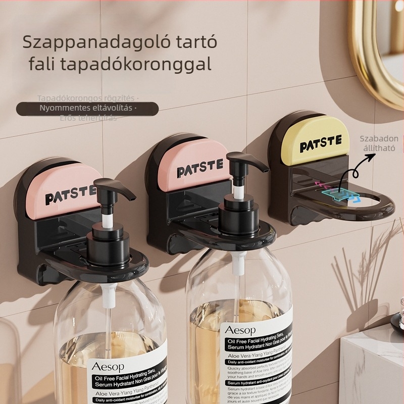 Vákuumos falra szerelhető tartó fürdőszobához – sampon, tusfürdő és kézfertőtlenítő számára (fúrás nélkül)