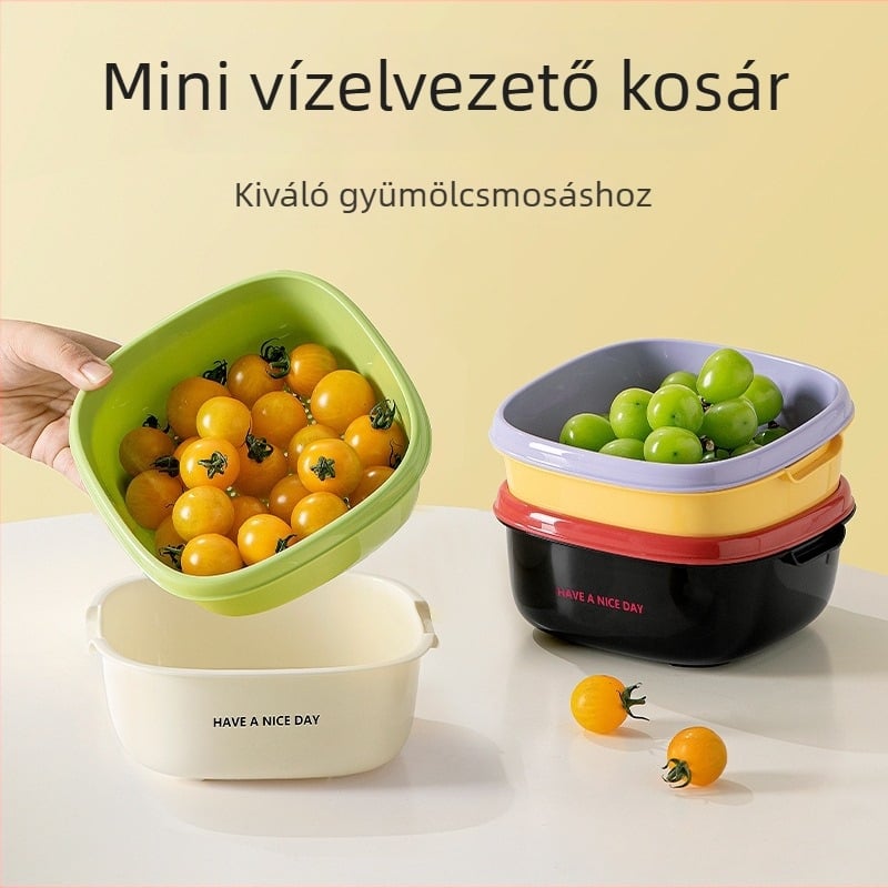 Kétszintes lefolyó kosár gyümölcsök és zöldségek számára, 2 az 1-ben mosó kosár