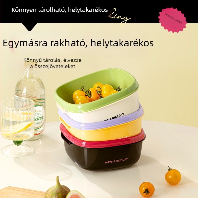 Kétszintes lefolyó kosár gyümölcsök és zöldségek számára, 2 az 1-ben mosó kosár