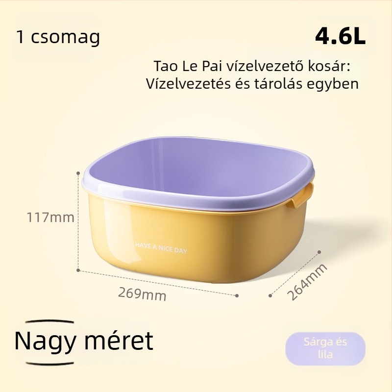 Kétszintes lefolyó kosár gyümölcsök és zöldségek számára, 2 az 1-ben mosó kosár