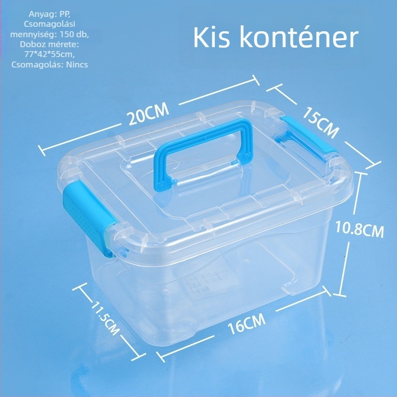 Átlátszó, fedéllel ellátott hordozható PP műanyag tárolóedény építőelemekhez, játékokhoz és egyéb apróságokhoz