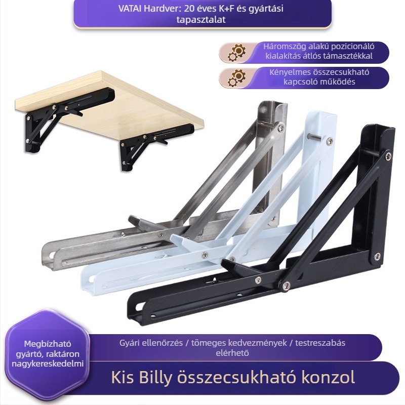 Weitan Billy L-alakú összecsukható polctartó, háromszög alakú, falra szerelhető, rozsdamentes acél