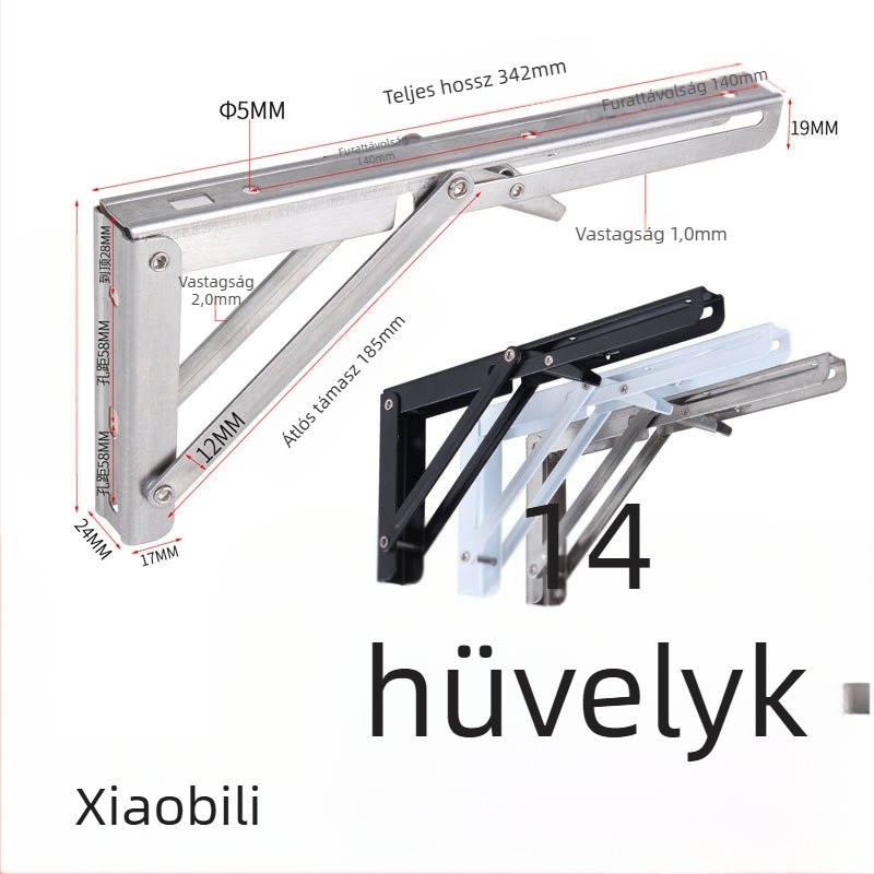 Weitan Billy L-alakú összecsukható polctartó, háromszög alakú, falra szerelhető, rozsdamentes acél