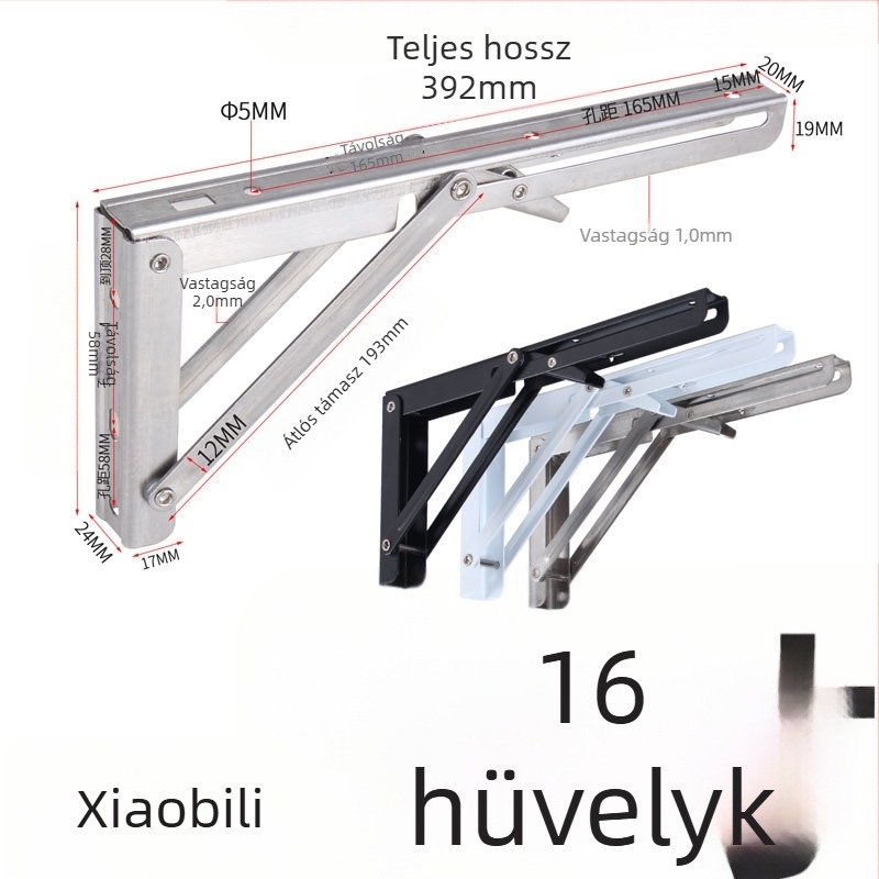 Weitan Billy L-alakú összecsukható polctartó, háromszög alakú, falra szerelhető, rozsdamentes acél