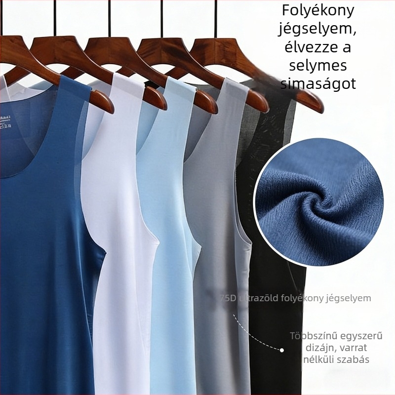 Férfi ice silk mellény, széles vállú, nyári hűs, vékony alapréteg, varratmentes, V-nyakú, ujjatlan