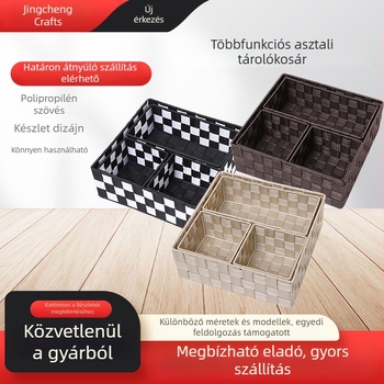 Kézzel készített tárolókosár polipropilén rostból és szövött textilekből készült tároló doboz, időtálló dizájn
