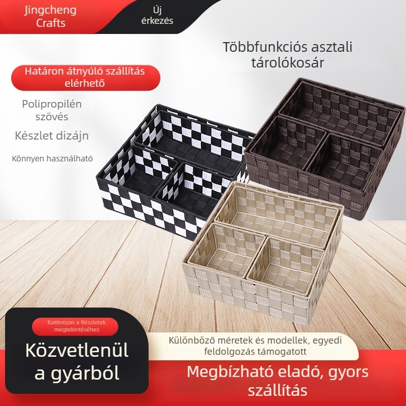 Kézzel készített tárolókosár polipropilén rostból és szövött textilekből készült tároló doboz, időtálló dizájn
