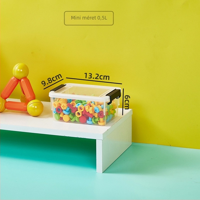 Átlátszó mini tároló doboz LEGO alkatrészekhez és építőelemekhez, kis méretű fedővel