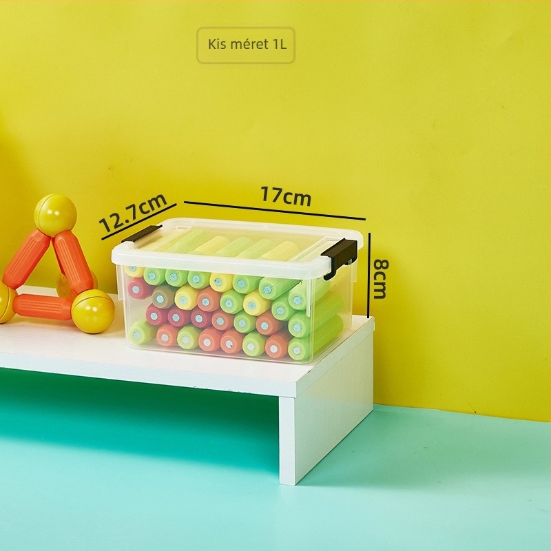 Átlátszó mini tároló doboz LEGO alkatrészekhez és építőelemekhez, kis méretű fedővel