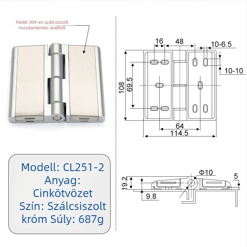 CL251 nehéz teherbírású szekrényajtó pántok, cinkötvözet, elektroplatált felület, modern minimalista stílus