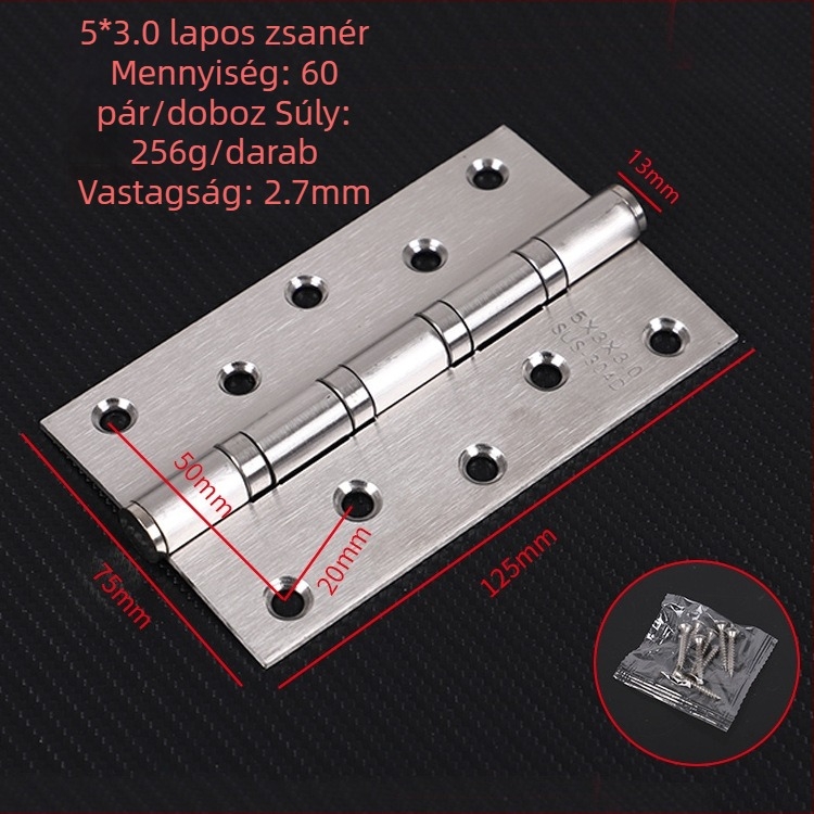 Rozsdamentes acél lapos zsanér beltéri fabúajtókhoz, hálószobai ajtókhoz, halk csapágy, megerősített, 4–5 hüvelyk