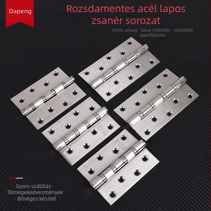Rozsdamentes acél lapos zsanér beltéri fabúajtókhoz, hálószobai ajtókhoz, halk csapágy, megerősített, 4–5 hüvelyk