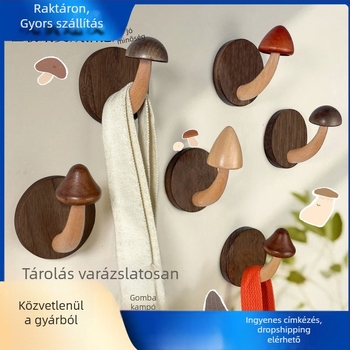 Nordic stílusú tömörfa gomba alakú kampó, fúrás nélkül, ragasztóval az ajtó mögé, előszobába vagy hálószobába