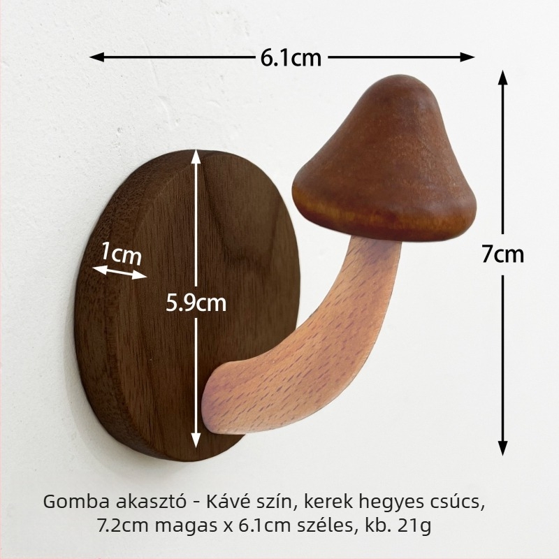 Nordic stílusú tömörfa gomba alakú kampó, fúrás nélkül, ragasztóval az ajtó mögé, előszobába vagy hálószobába
