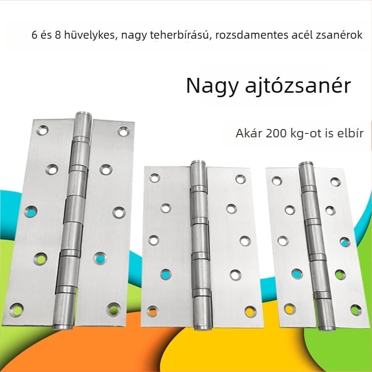 8 hüvelykes rozsdamentes acél zsanér tömörfa ajtókhoz, szélesített és meghosszabbított 6 hüvelykes zsanér, hajlítás, halk csapágy, nehéz terhelésű, nagy zsanér