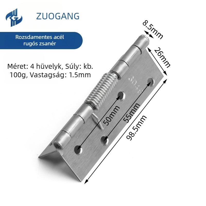 Zuogang rugós pánt 4 hüvelykes ajtóhoz, 90° pozicionálás, rejtett zárómechanizmus