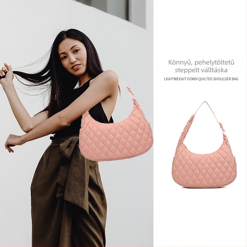 Gyémánt mintás quiltelt válltáska, nagy kapacitású, könnyű nylon, keresztpántos