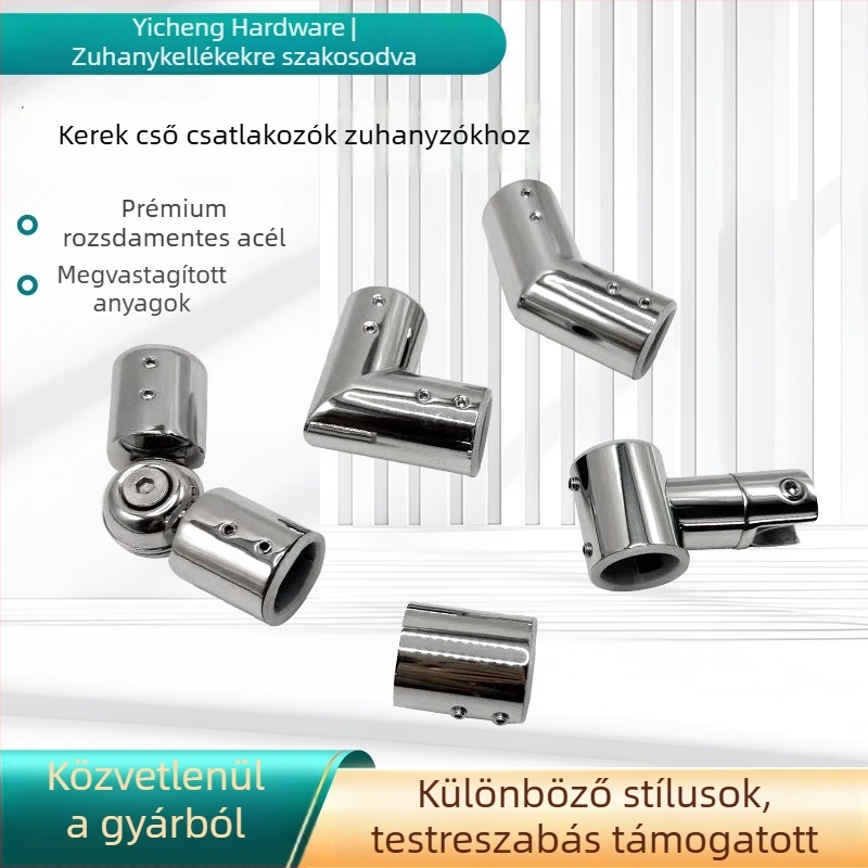 Rozsdamentes acél kerek cső zuhanykabin csatlakozó, üvegajtóhoz, csiszolt felület