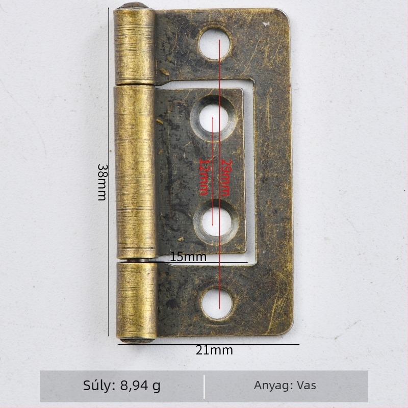 Vasból készült zsanér csomagoló dobozokhoz, kis méretű, 38×21 mm, H-formájú zsanér, modell 1011