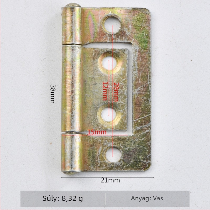 Vasból készült zsanér csomagoló dobozokhoz, kis méretű, 38×21 mm, H-formájú zsanér, modell 1011