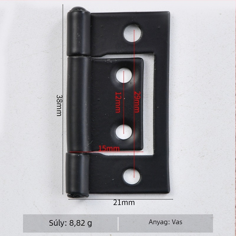 Vasból készült zsanér csomagoló dobozokhoz, kis méretű, 38×21 mm, H-formájú zsanér, modell 1011