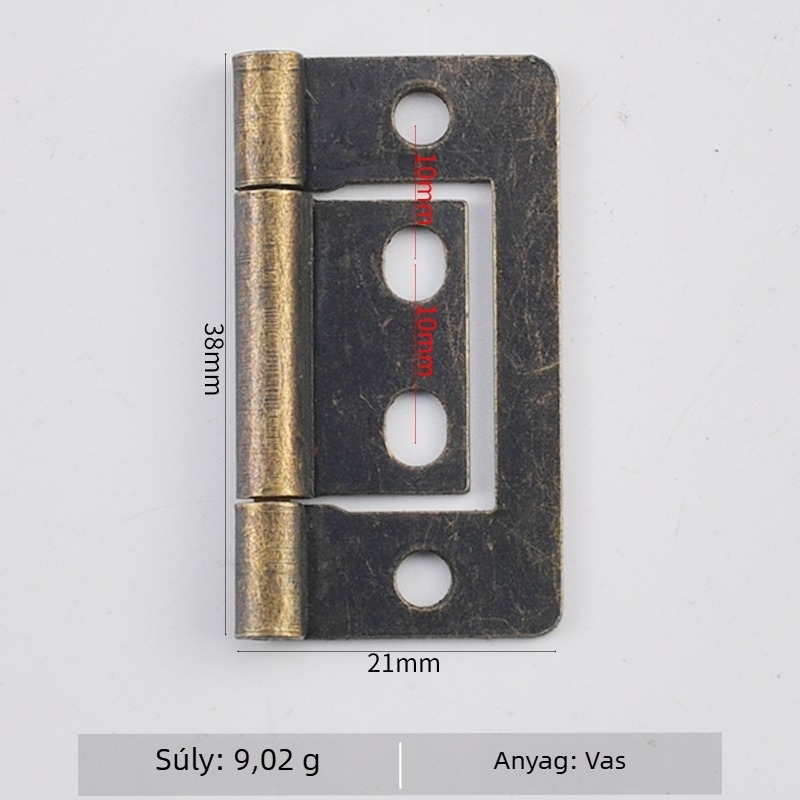 Vasból készült zsanér csomagoló dobozokhoz, kis méretű, 38×21 mm, H-formájú zsanér, modell 1011